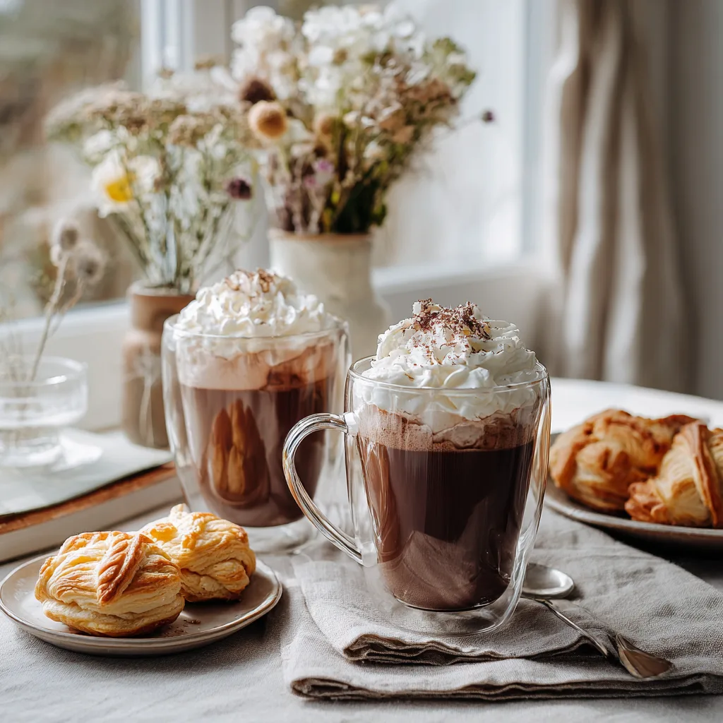 Chocolat viennois servi avec biscuits sur table élégante pour goûter gourmand