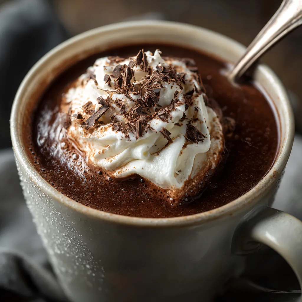 Gros plan d'un chocolat viennois onctueux avec chantilly aérienne et copeaux de chocolat