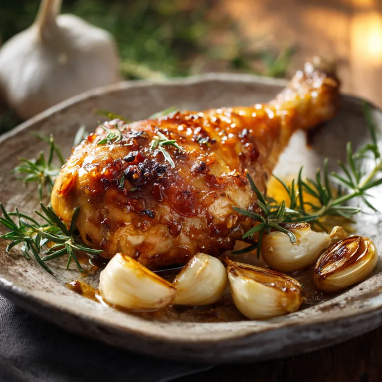 Cuisse de Dinde au Four dorée avec ail rôti et romarin frais