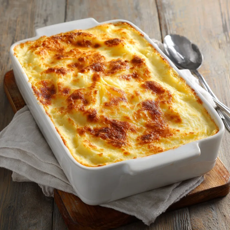 Hachis Parmentier maison traditionnel avec purée dorée et croûte gratinée dans plat à gratin