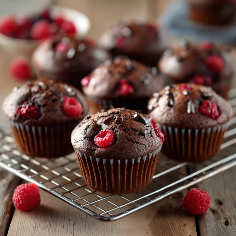 Muffins chocolat noir et framboise ultra moelleux fraîchement cuits sur grille de refroidissement
