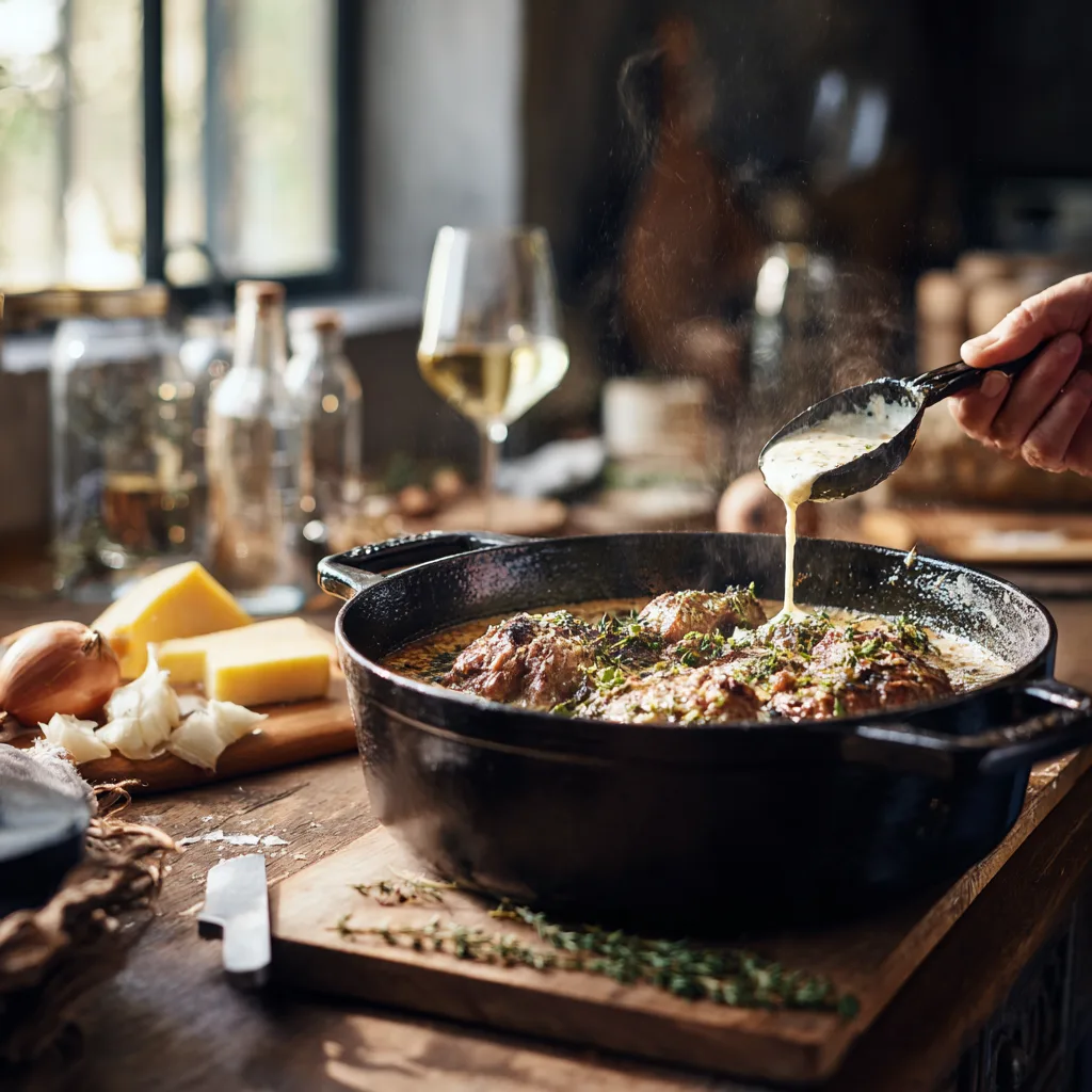 Préparation filet mignon porc Maroilles cocotte cuisine étapes recette facile