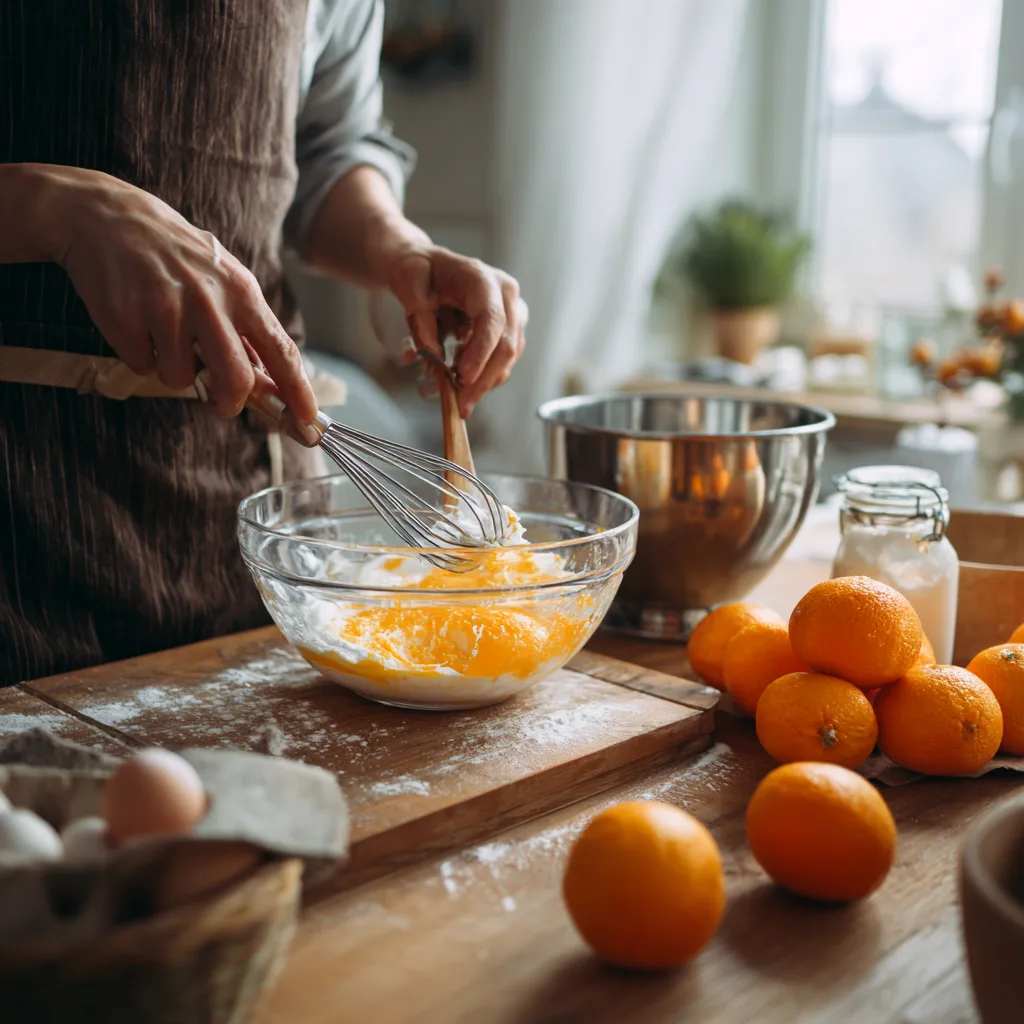 Préparation de la mousse à l'orange légère - incorporation des blancs en neige