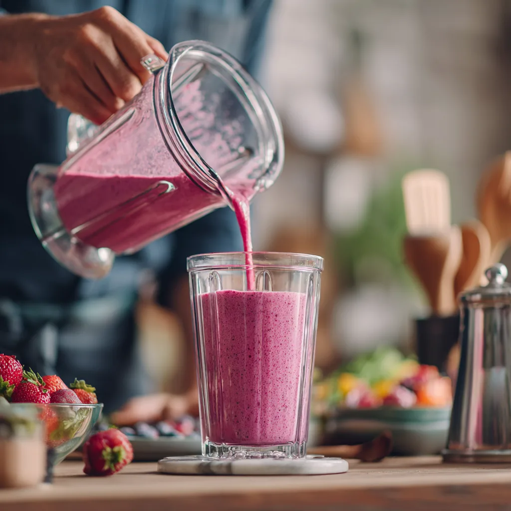 Préparation d’un smoothie aux fruits dans un blende