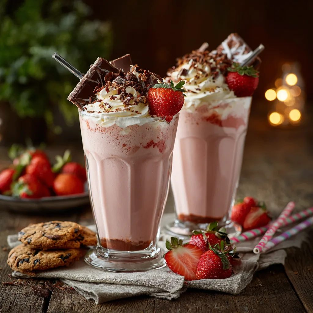 Service élégant Milkshake Chocolat Fraise avec cookies et accompagnements
