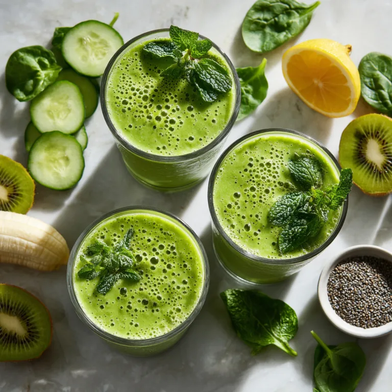 Smoothies verts printemps détoxifiants dans des verres transparents avec ingrédients frais épinards kiwi concombre sur marbre blanc