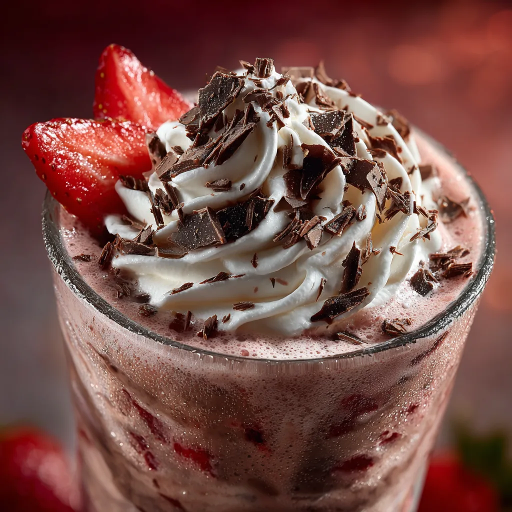 Gros plan texture crémeuse Milkshake Chocolat Fraise avec crème fouettée