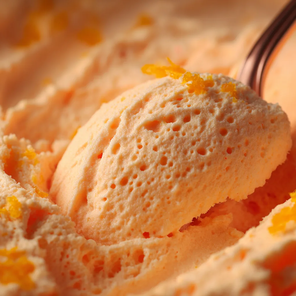 Texture aérienne et crémeuse de la mousse à l'orange légère avec cuillère