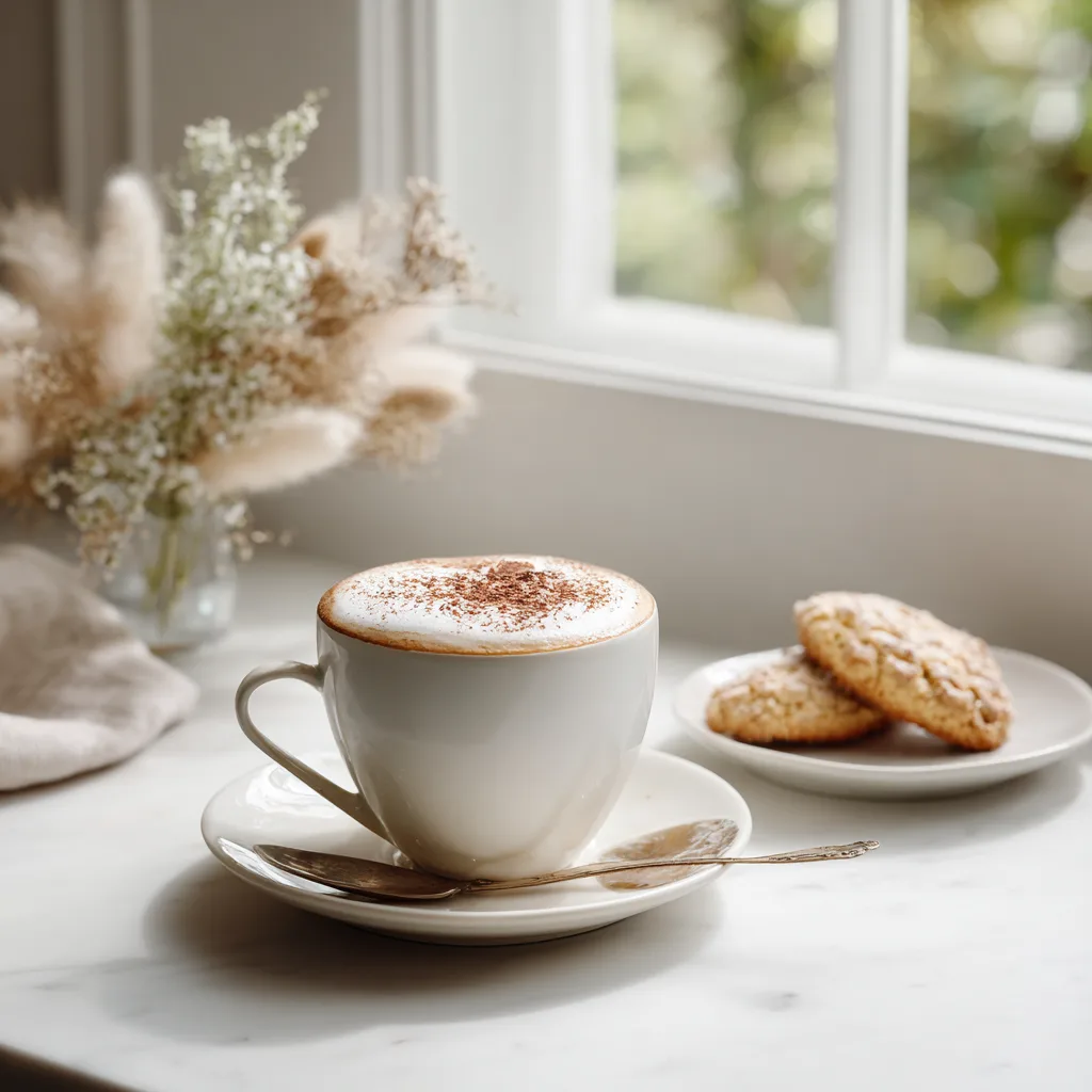 Cappuccino maison servi avec biscotti italiens sur table élégante
