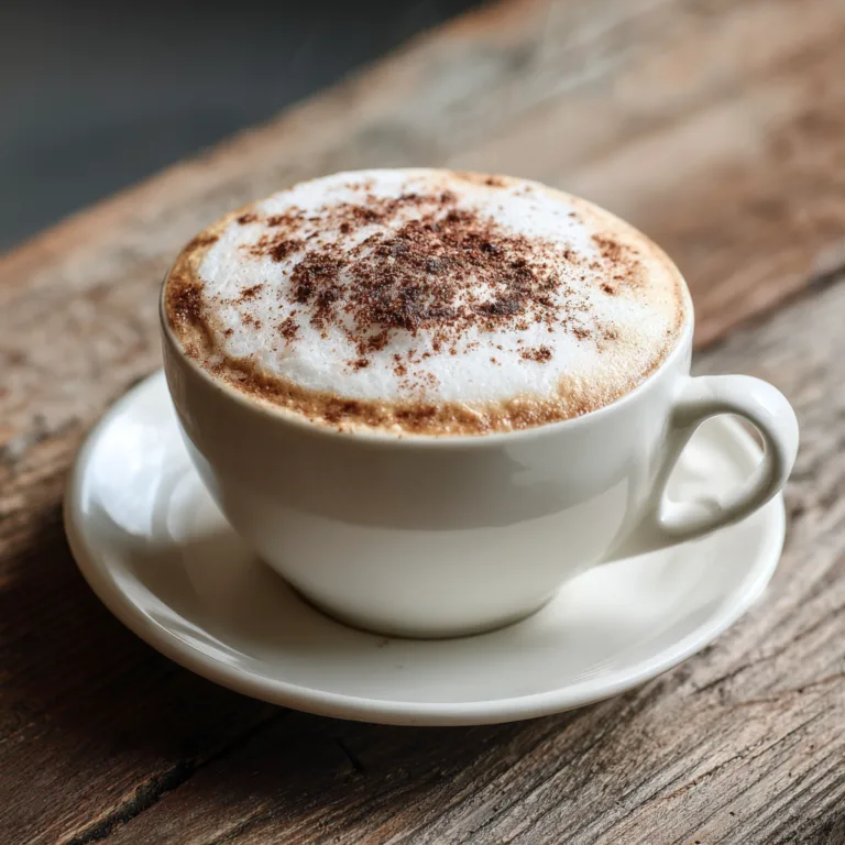 Cappuccino maison vue du dessus avec mousse épaisse et poudre de cacao sur table en bois