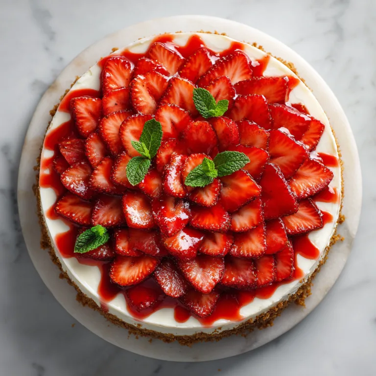 Cheesecake aux fraises fait maison avec fraises fraîches et coulis vue de dessus