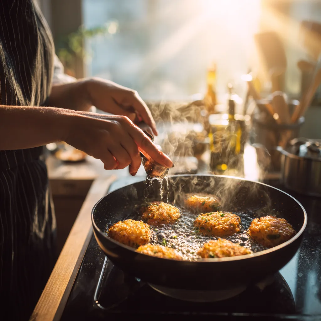 Cuisson galettes de légumes croustillantes à la poêle huile d'olive cuisine maison