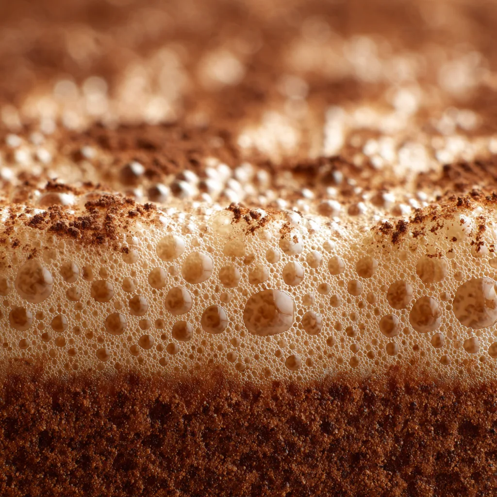 Gros plan mousse cappuccino maison texture crémeuse et onctueuse