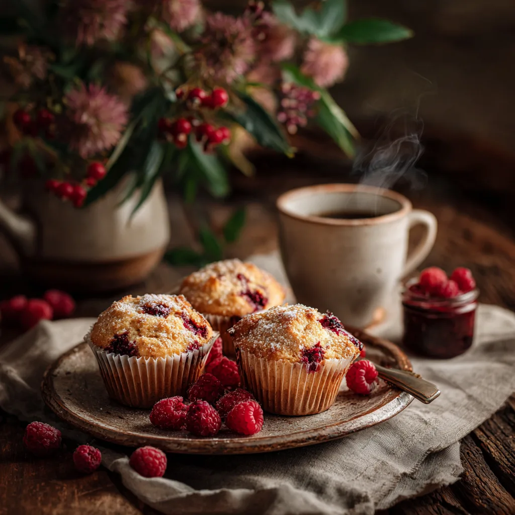 Muffins aux fruits rouges servis sur table petit déjeuner gourmand