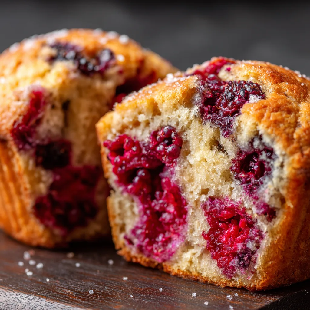 Gros plan muffins aux fruits rouges texture moelleuse intérieur