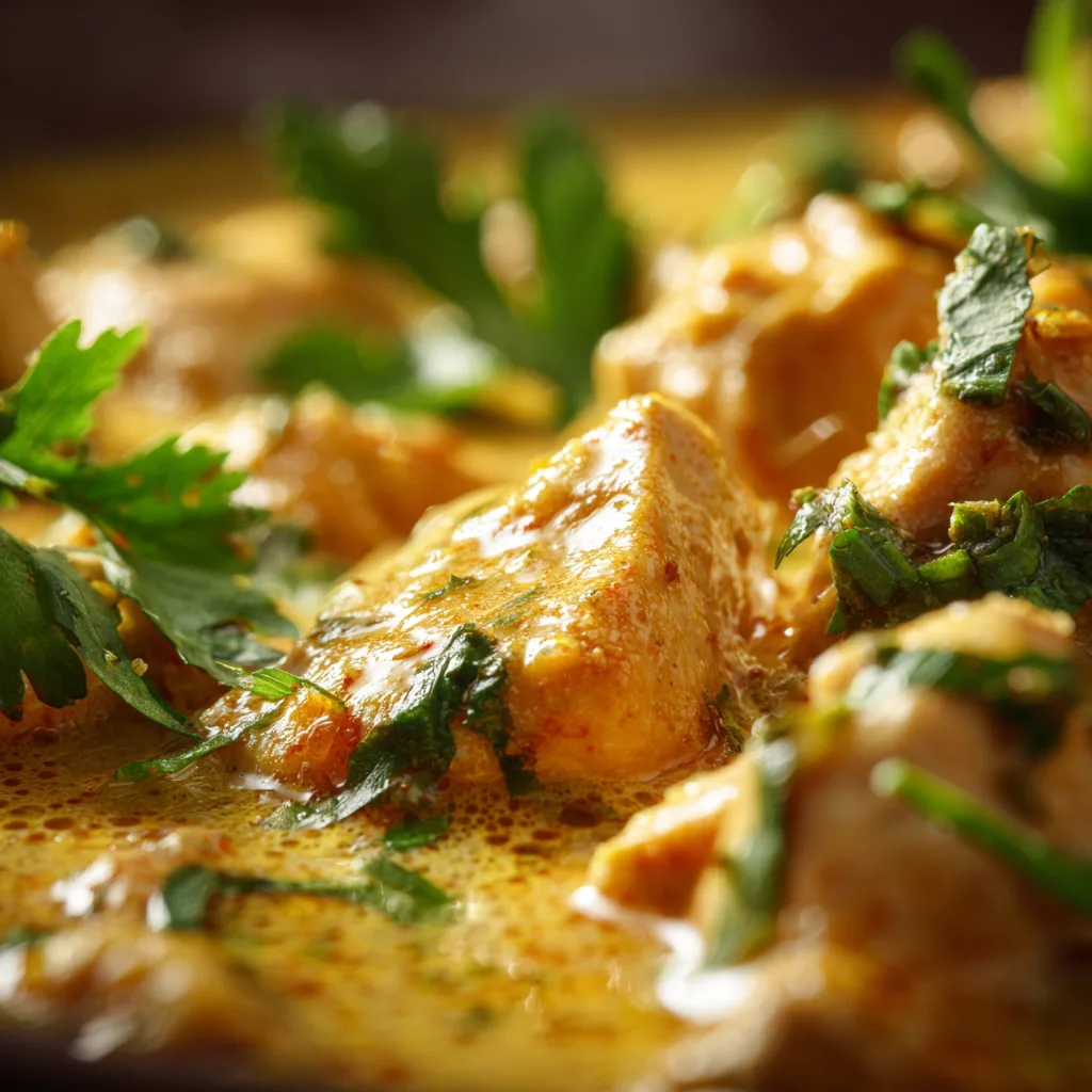 Gros plan sauce crémeuse poulet coco curry