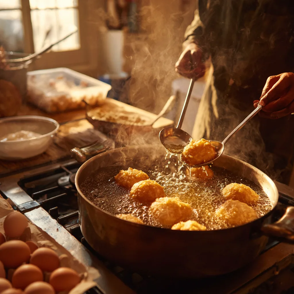 Préparation Beignets de Mardi Gras friture huile chaude cuisine maison