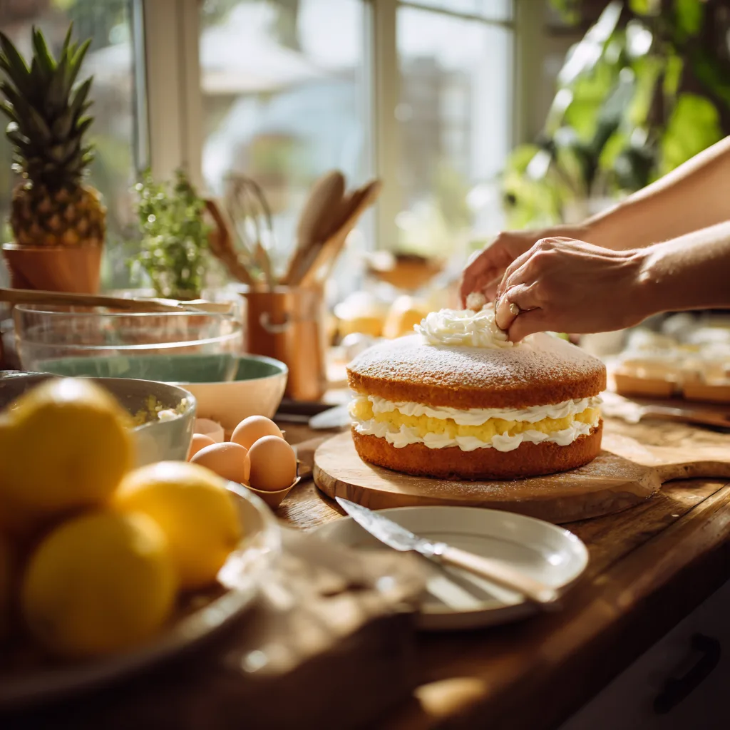 Préparation du Gâteau Journée de la Femme en cuisine avec ingrédients frais et ustensiles