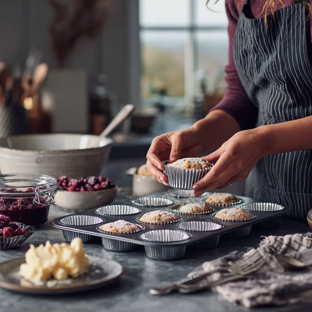Préparation muffins aux fruits rouges en cuisine étape par étape