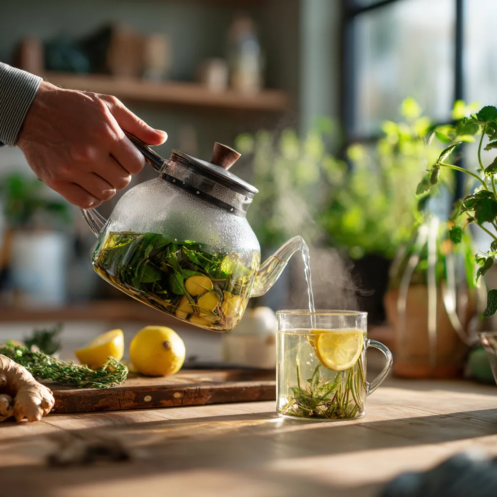 Préparation Thé Vert Détox maison cuisine infusion eau chaude théière