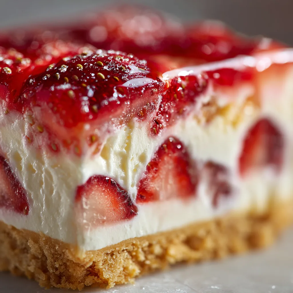 Gros plan texture crémeuse cheesecake aux fraises avec base biscuitée croustillante