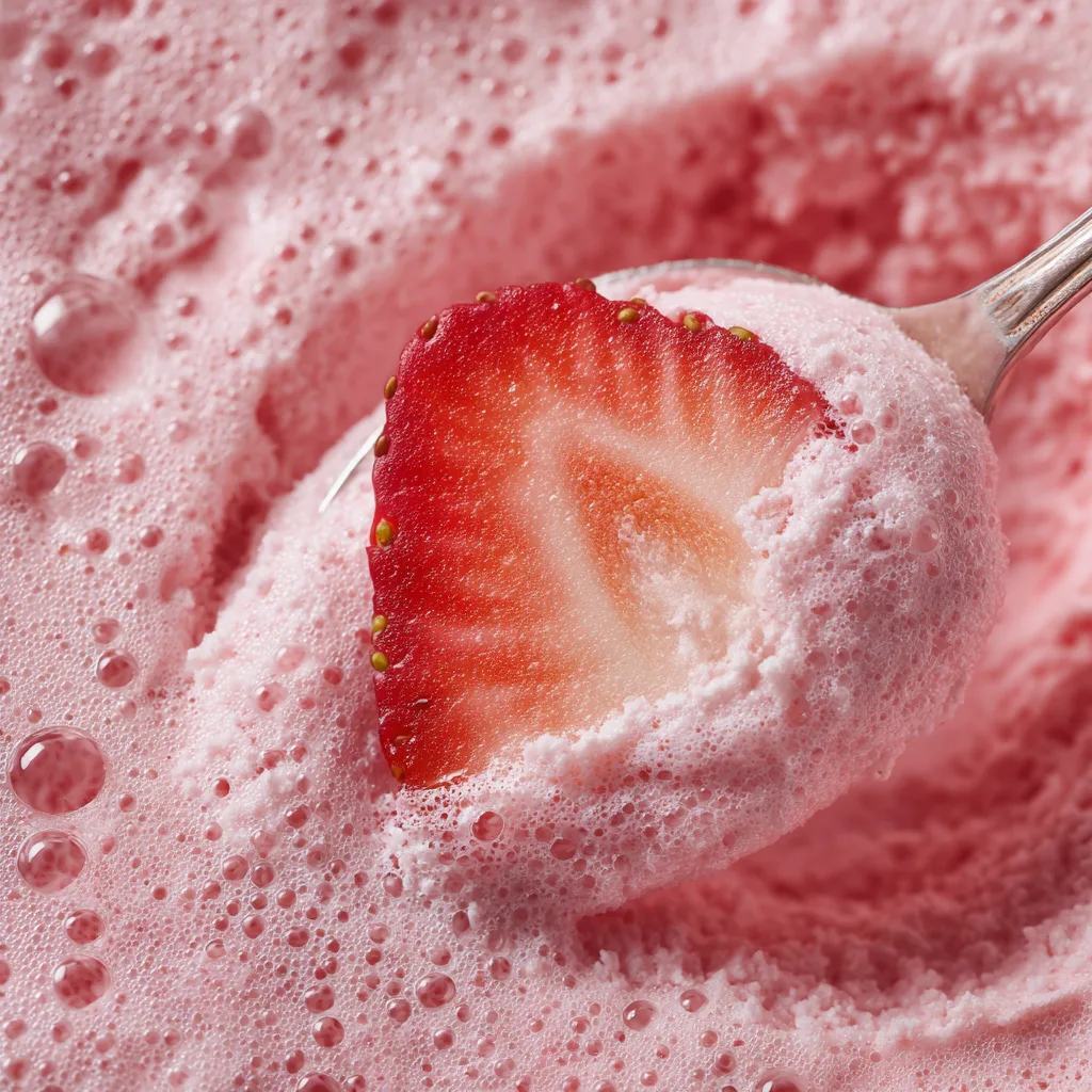 Gros plan de la texture aérienne et légère de la mousse aux fraises faite maison
