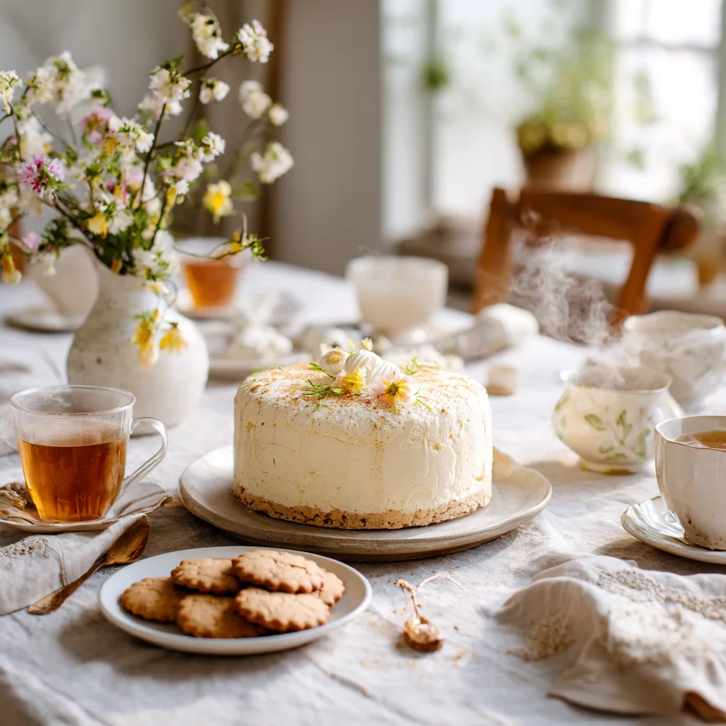 Bavarois Vanille Nid de Pâques élégamment présenté sur table festive de Pâques avec accompagnements