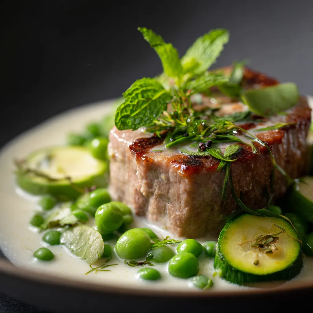 Gros plan blanquette de veau printanière sauce crémeuse et légumes de saison