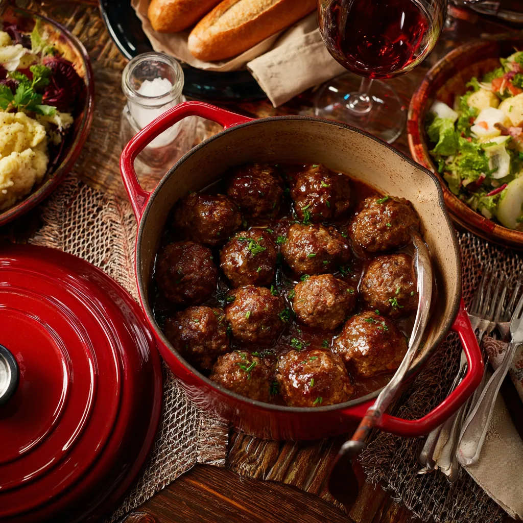 Boulettes de viande présentation table dîner accompagnements