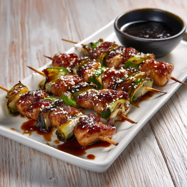 Brochettes de poulet yakitori maison vue de dessus sauce caramélisée graines de sésame