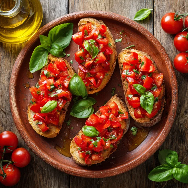 bruschetta tomates basilic vue de dessus recette italienne facile