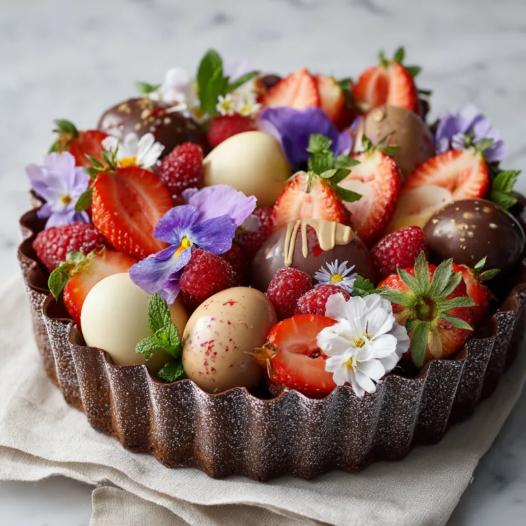 charlotte-legere-paques-vue-dessus-fraises-framboises-oeufs-chocolat