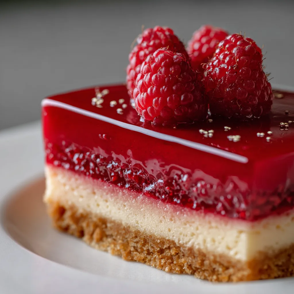 Part de cheesecake aux fruits rouges montrant la texture crémeuse et onctueuse