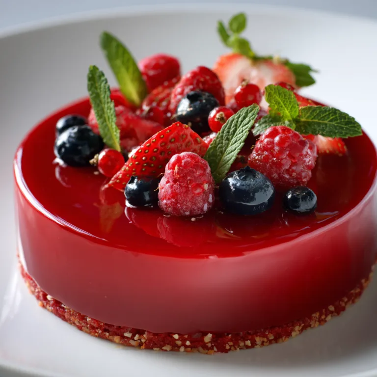 Cheesecake aux fruits rouges complet avec glaçage brillant et fruits frais, vue de dessus