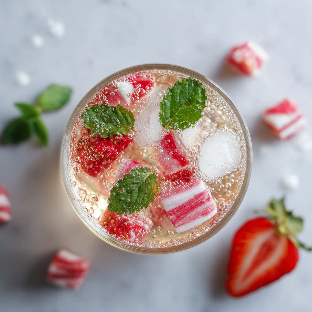 cocktail-bonbon-fraise-vue-dessus-verre-transparent-menthe-fraiche