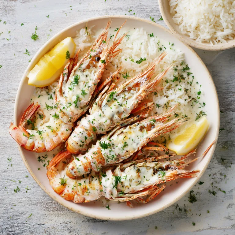 Langoustines à l'estragon sauce crémeuse assiette élégante recette française