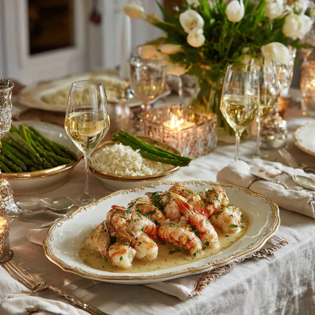 Langoustines à l'estragon présentation table dîner raffiné accompagnements