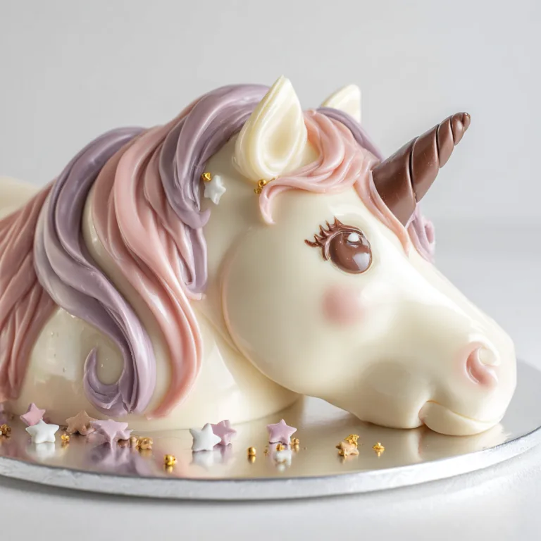 Licorne en Chocolat XXL vue de dessus avec détails colorés et crinière chocolat au lait