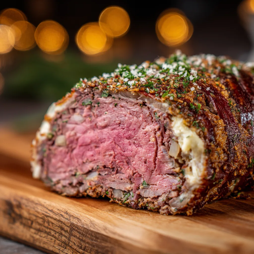 Tranche de pain de viande maison moelleux montrant la texture intérieure fondante et les herbes