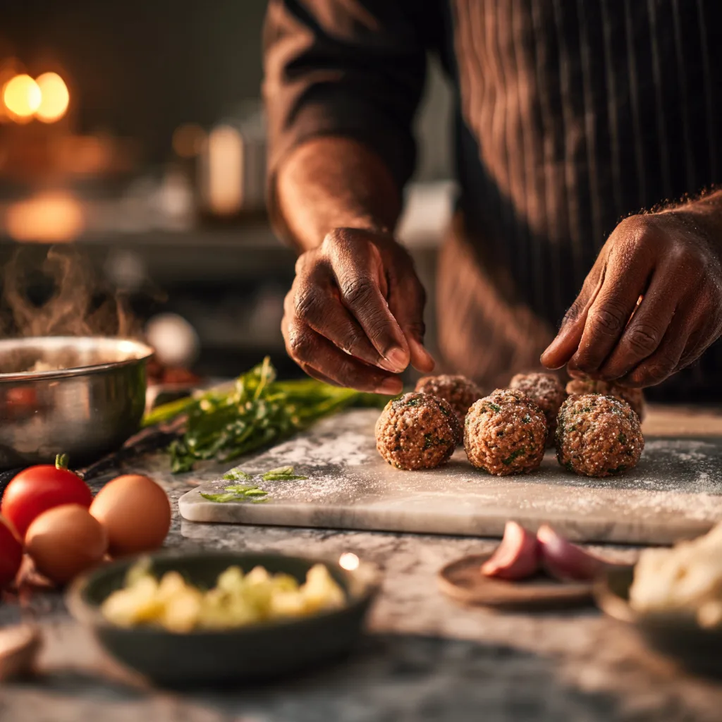 Préparation boulettes de viande maison formation mains cuisine