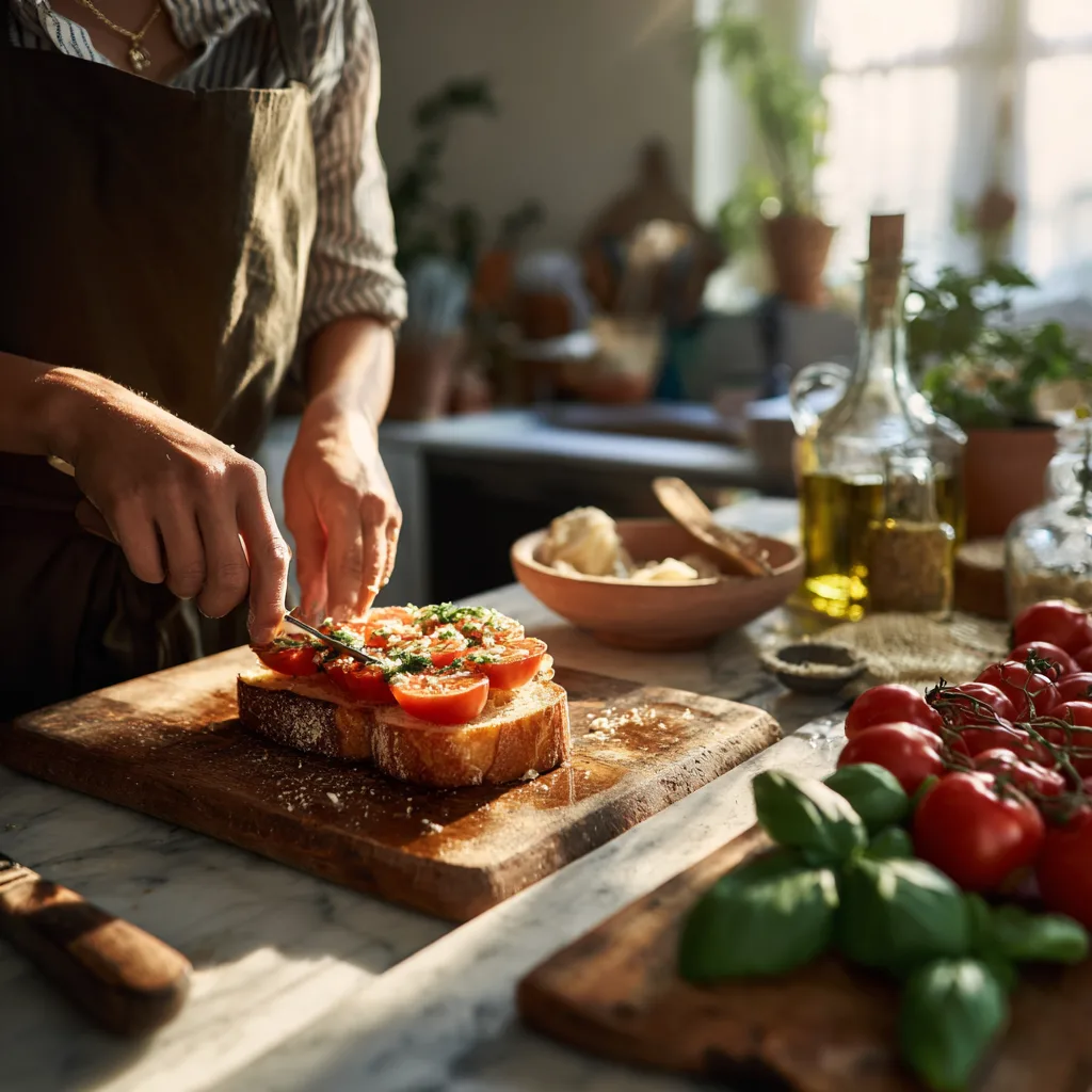 préparation bruschetta tomates basilic étape par étape cuisine italienne