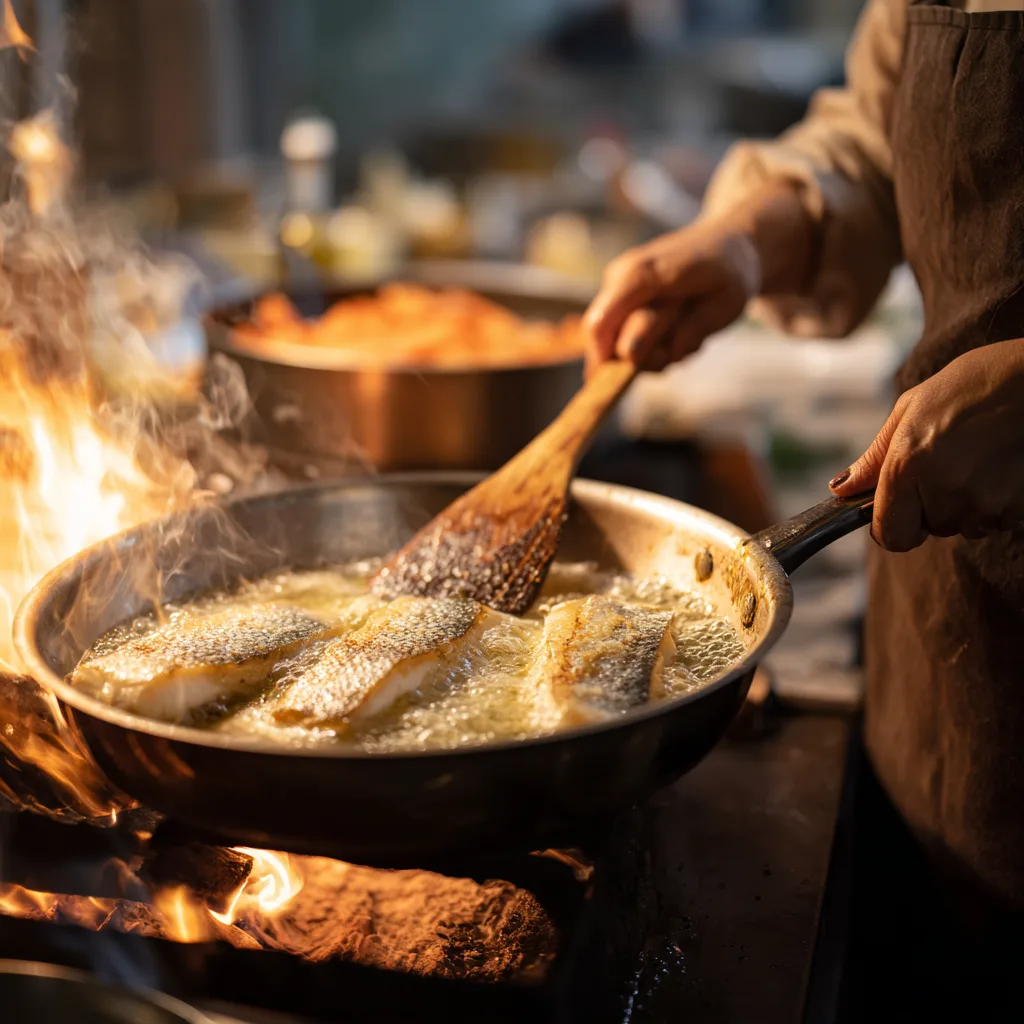Filets de poisson frits dans la poêle