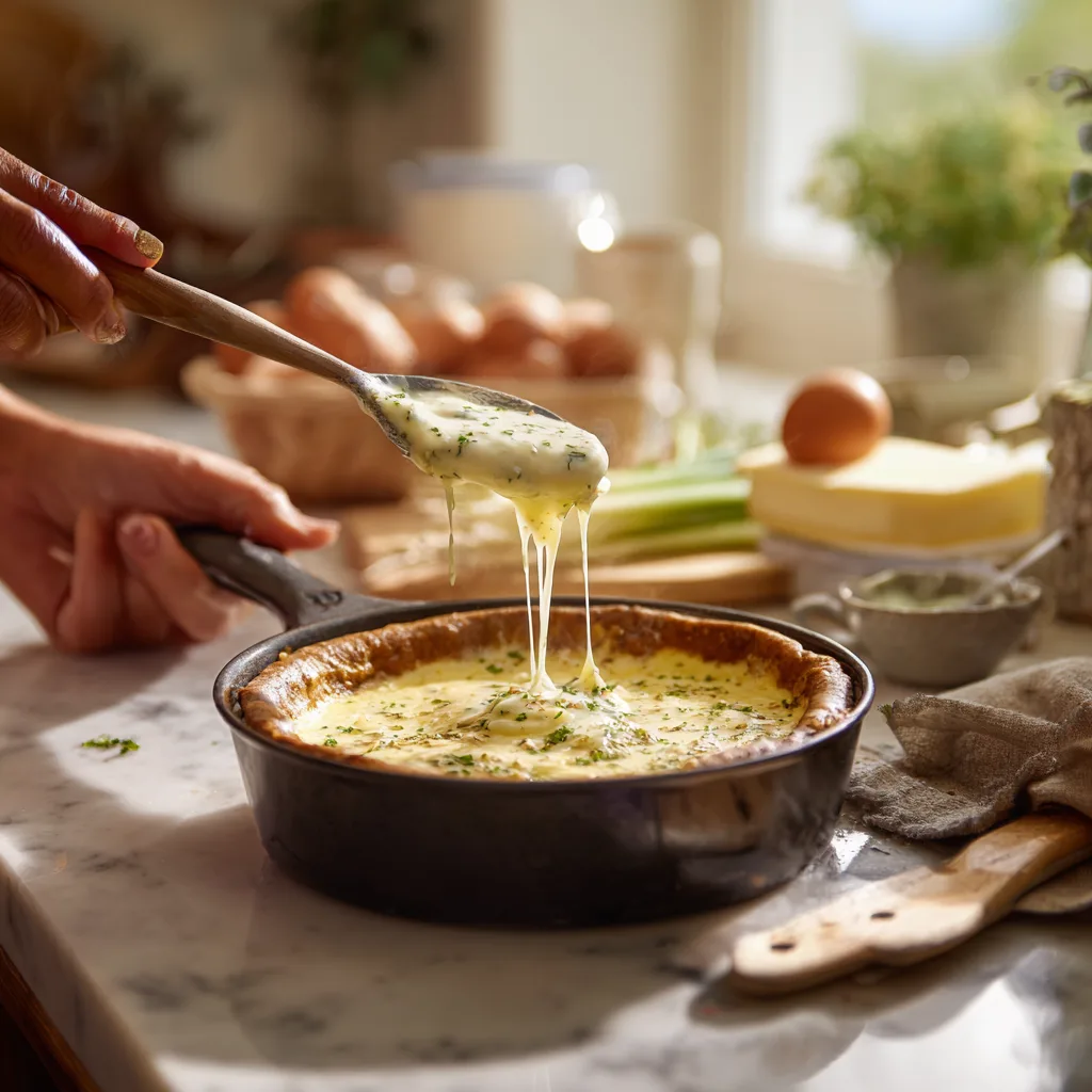 Préparation de la flamiche aux poireaux, garniture crémeuse versée sur la pâte brisée maison