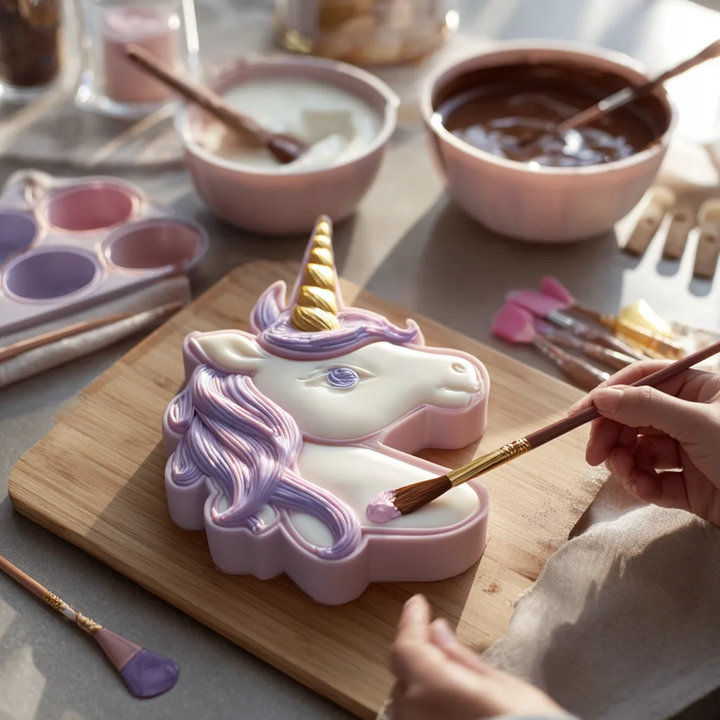 Préparation d'une Licorne en Chocolat XXL en cuisine avec moule 3D et chocolat tempéré