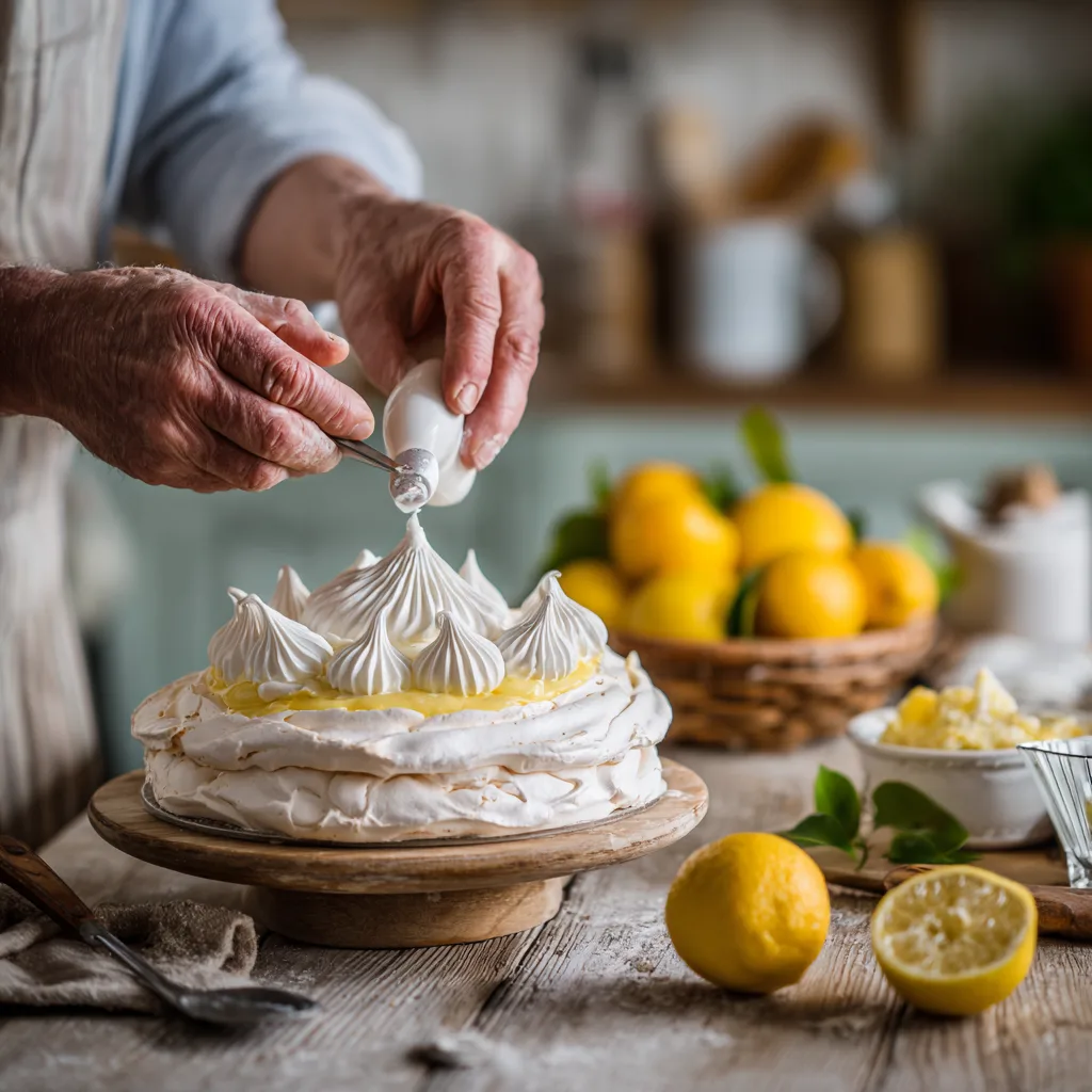 Préparation tarte au citron meringuée pochage meringue italienne douille