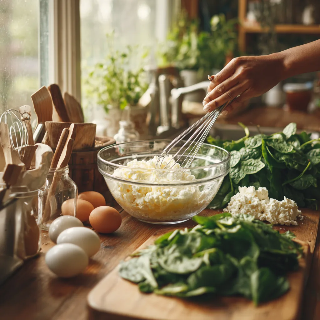 Préparation quiche chèvre épinards sans pâte versement appareil dans moule