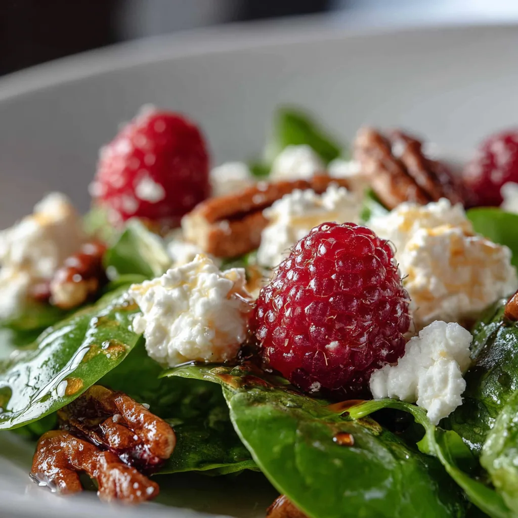 Gros plan salade sucrée-salée aux fruits rouges et feta montrant texture feta crémeuse