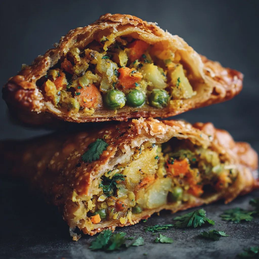 Gros plan farce samosas aux légumes épicés pommes de terre et carottes