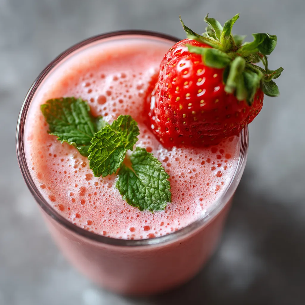 Gros plan smoothie fraise citron vert texture crémeuse avec menthe fraîche