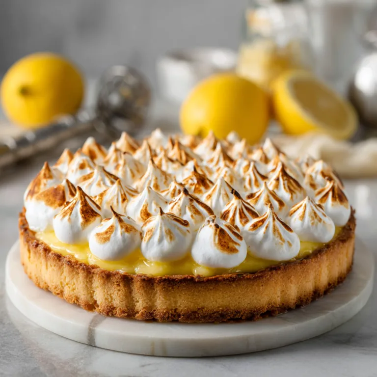 Tarte au citron meringuée classique maison avec meringue dorée